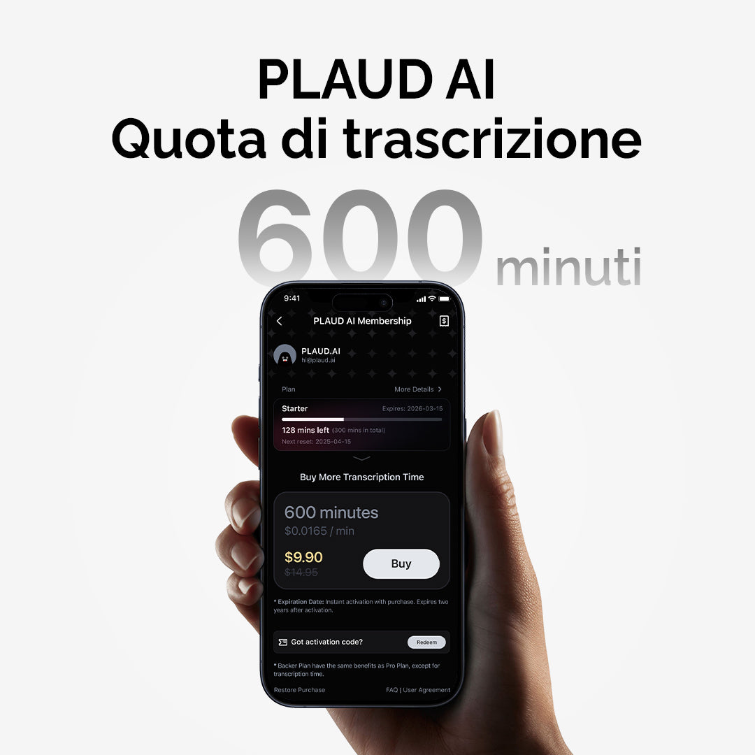 PLAUD AI Abbonamento Annuale Pro & Quota di Trascrizione