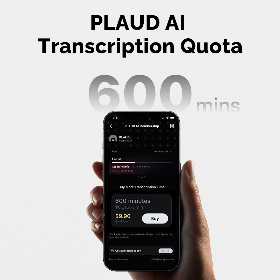 PLAUD NOTE & 600 min Quota di trascrizione