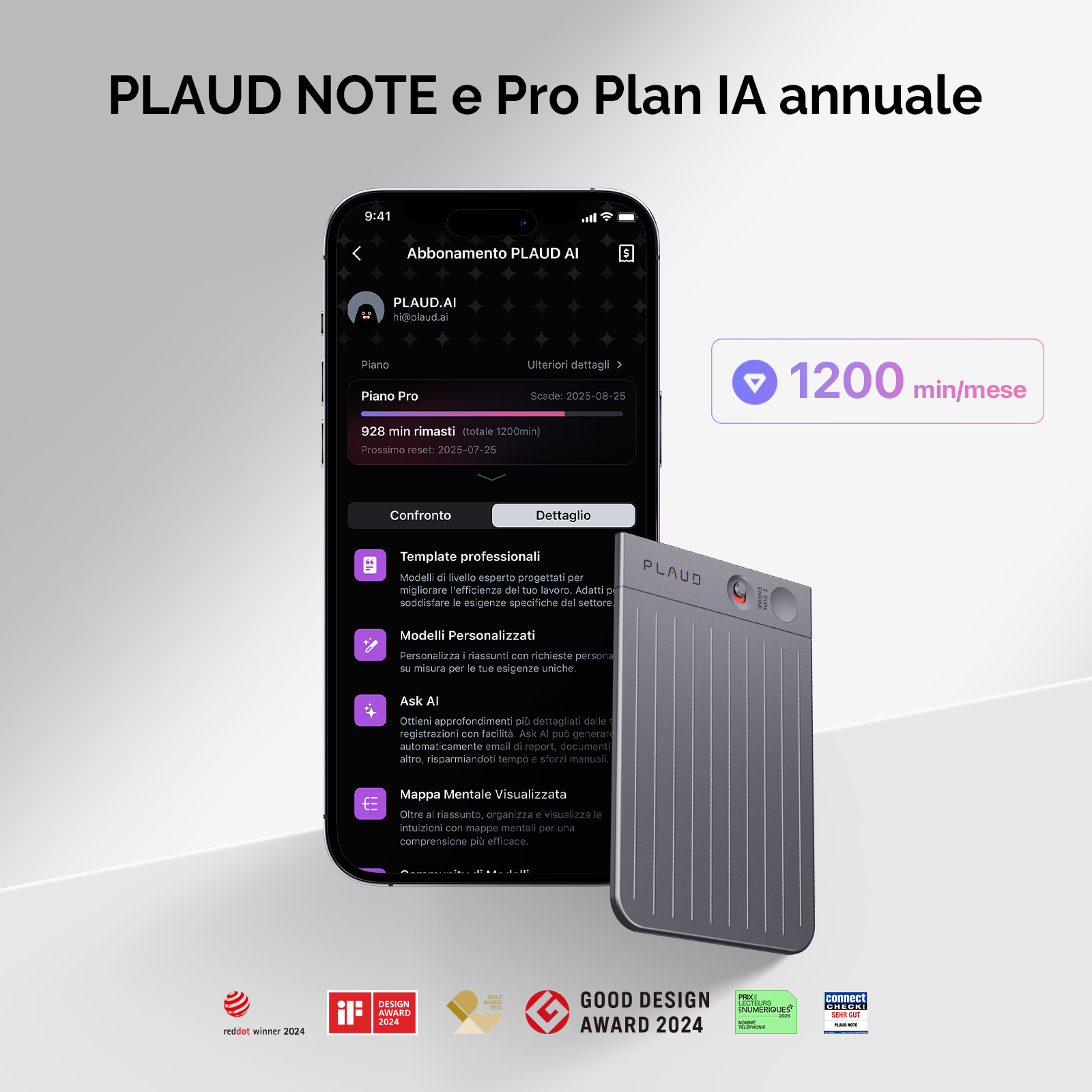 PLAUD NOTE e Pro Piano IA annuale