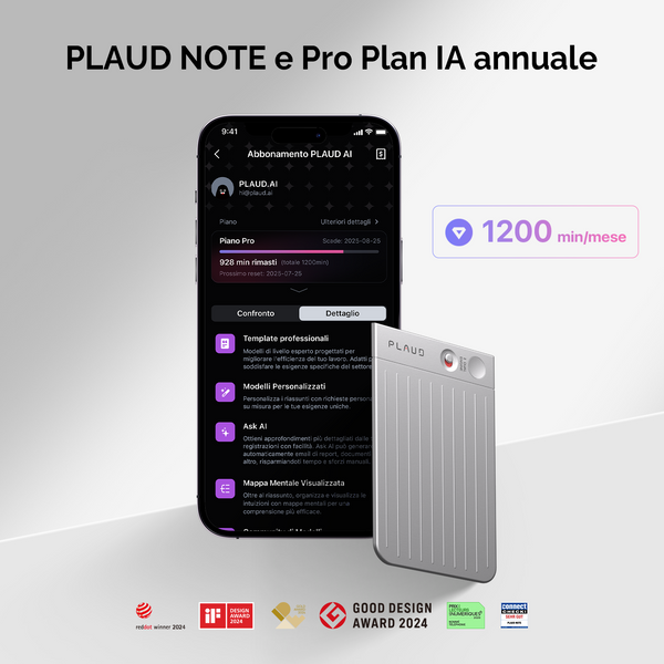 PLAUD NOTE e Pro Piano IA annuale
