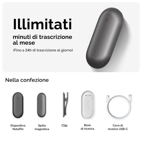 PLAUD NotePin e 2 Piano annuale illimitato
