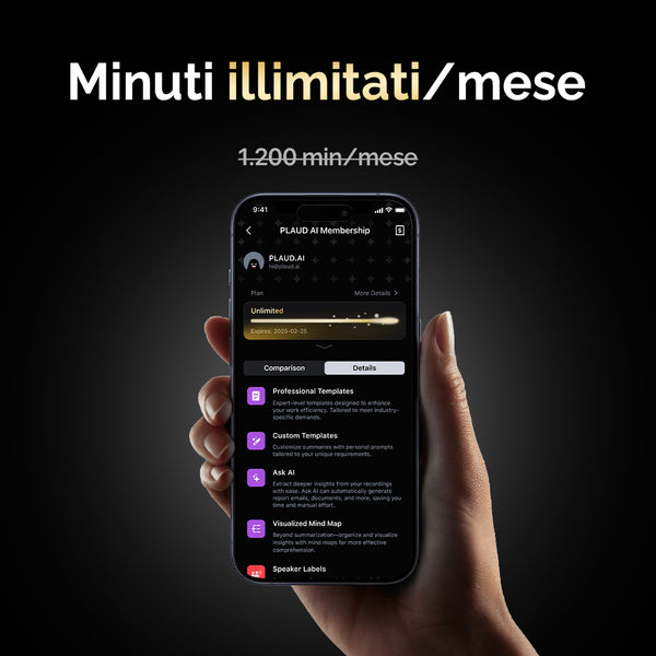 PLAUD NotePin e 2 Piano annuale illimitato
